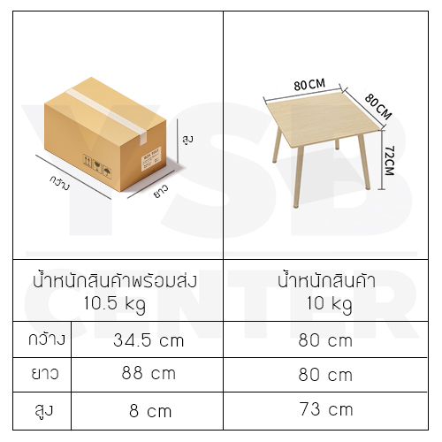 โต๊ะ โต๊ะอาหาร โต๊ะกินข้าว โต๊ะอเนกประสงค์ ทรงสี่เหลี่ยมจัตุรัส ขนาด 80 x 80 x 72 cm.