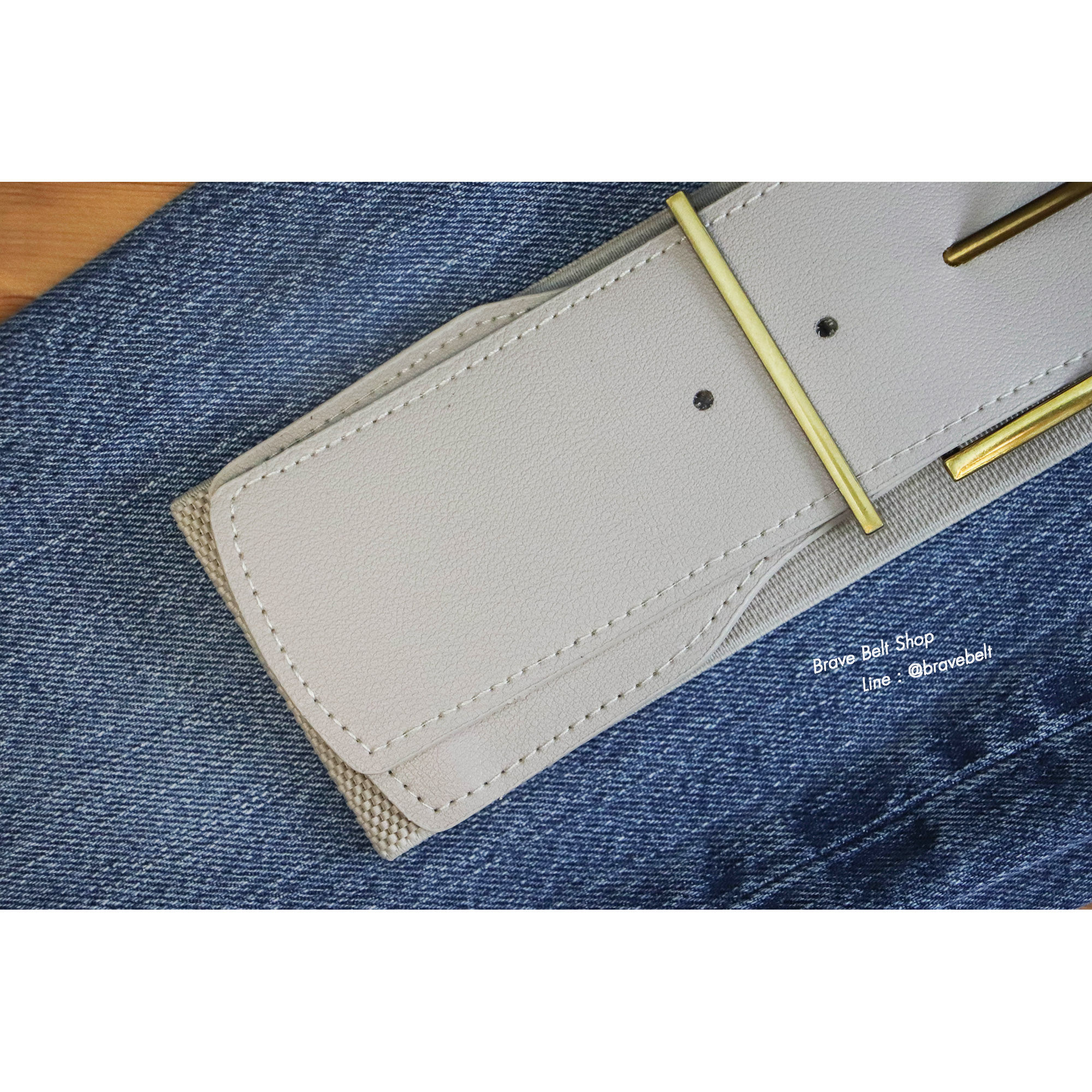 เข็มขัดผ้ายืดได้ สีเทาหัวเข็มขัดสีทอง