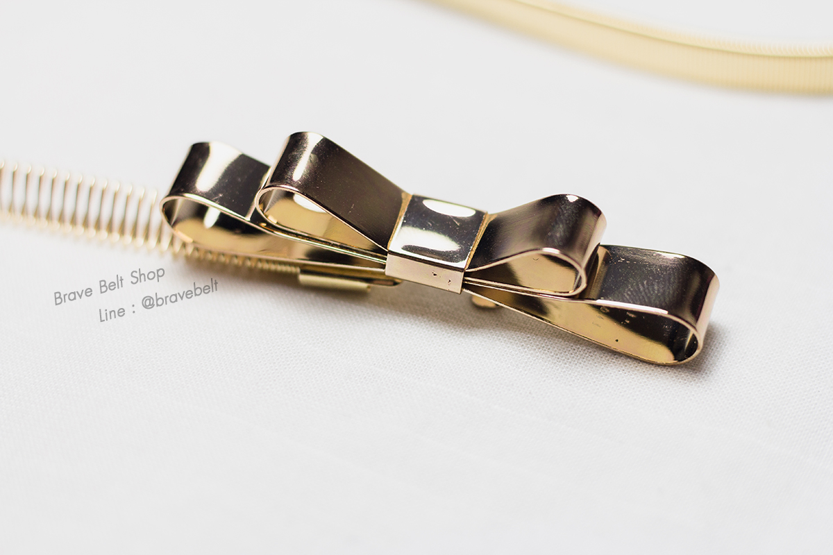 เข็มขัดสปริงสีทอง รูปโบว์แบบเรียบ สวยน่าใช้