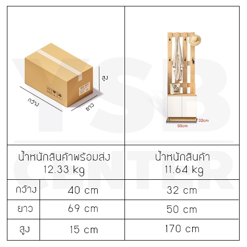 ที่แขวนเสื้อผ้า หมวก กระเป๋า กุญแจ พร้อมตู้นั่งใส่รองเท้า เฟอร์นิเจอร์จัดแต่งบ้าน สไตล์มินิมอล สีไม้ รุ่นF1L0100-LXI050101