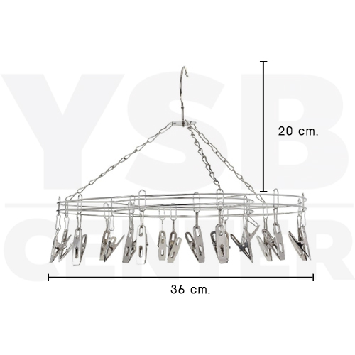 ที่หนีบผ้าสแตนเลส พวงหนีบผ้า ห่วงตากผ้าสแตนเลส แบบกลม 20 ตัวหนีบ รุ่น CB0079-CRC-20