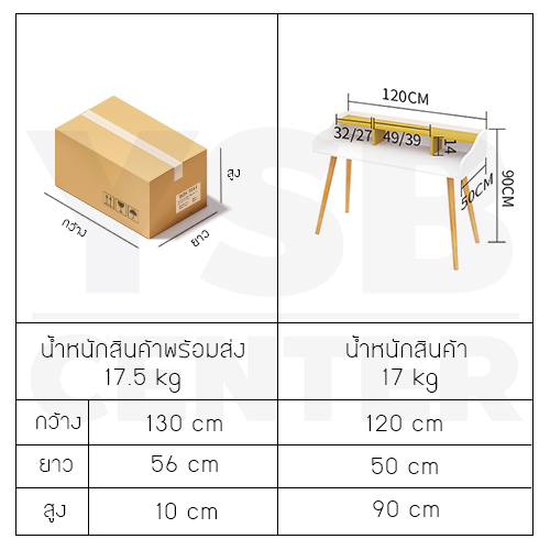 โต๊ะ โต๊ะคอมพิวเตอร์ โต๊ะทำงาน โต๊ะเขียนหนนังสือ พร้อมชั้นวางของ ขนาด 120 x 50 x 90 cm.