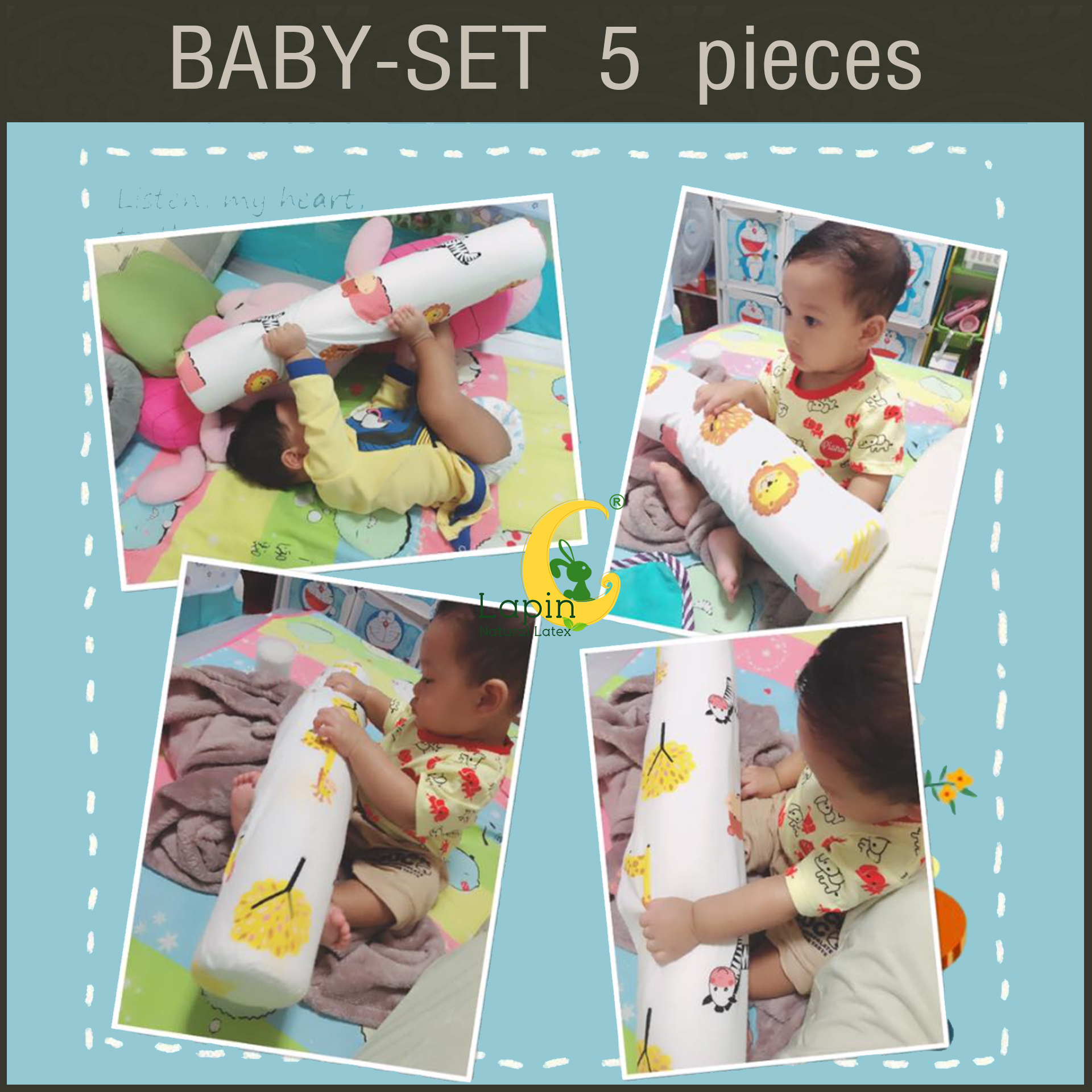 ที่นอนเด็กอ่อนยางพาราแท้ set 5 ชิ้น (ขอบตั้งไม่ได้)(SE1) ลายหมี