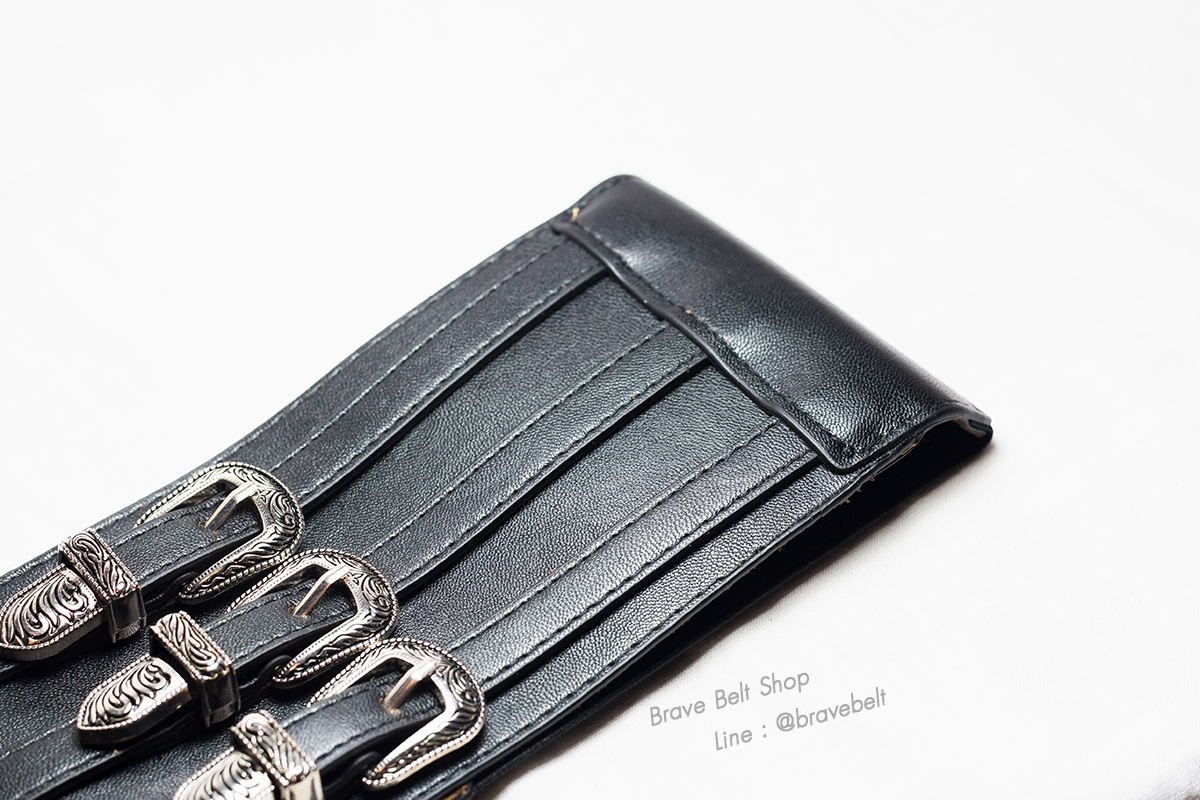 เข็มขัดเอวสูง รูปเข็มขัดหัววินเทจ 3 แถว