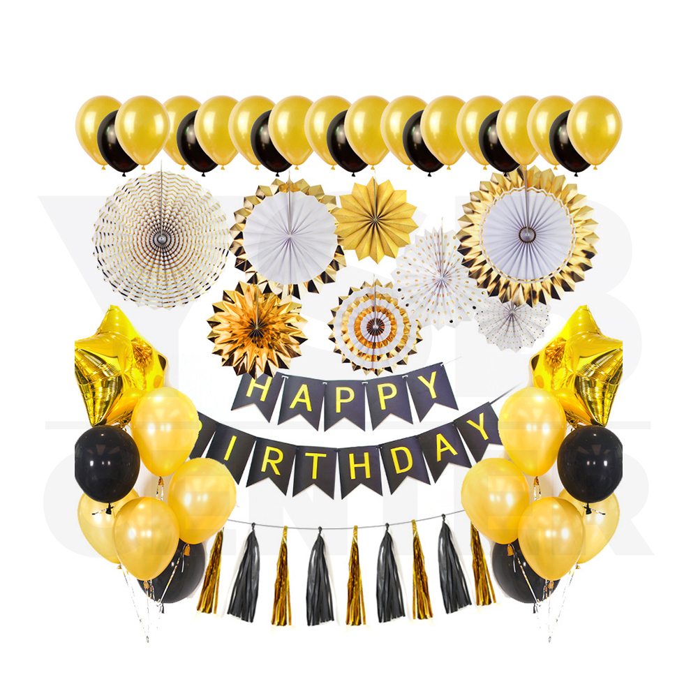 ชุดอุปกรณ์ตกแต่งงานปาร์ตี้ ธีมดำ - ทอง อุปกรณ์งานปาร์ตี้ รุ่น B1S61-HC-G