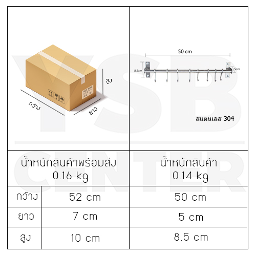 ราวตะขอแขวนอเนกประสงค์ สแตนเลส304 ในห้องครัว แบบ8ตะขอ พร้อมแผ่นน็อต แบบไม่ต้องเจาะผนัง 2in1 รุ่น C1M061-SUS304-T158-408