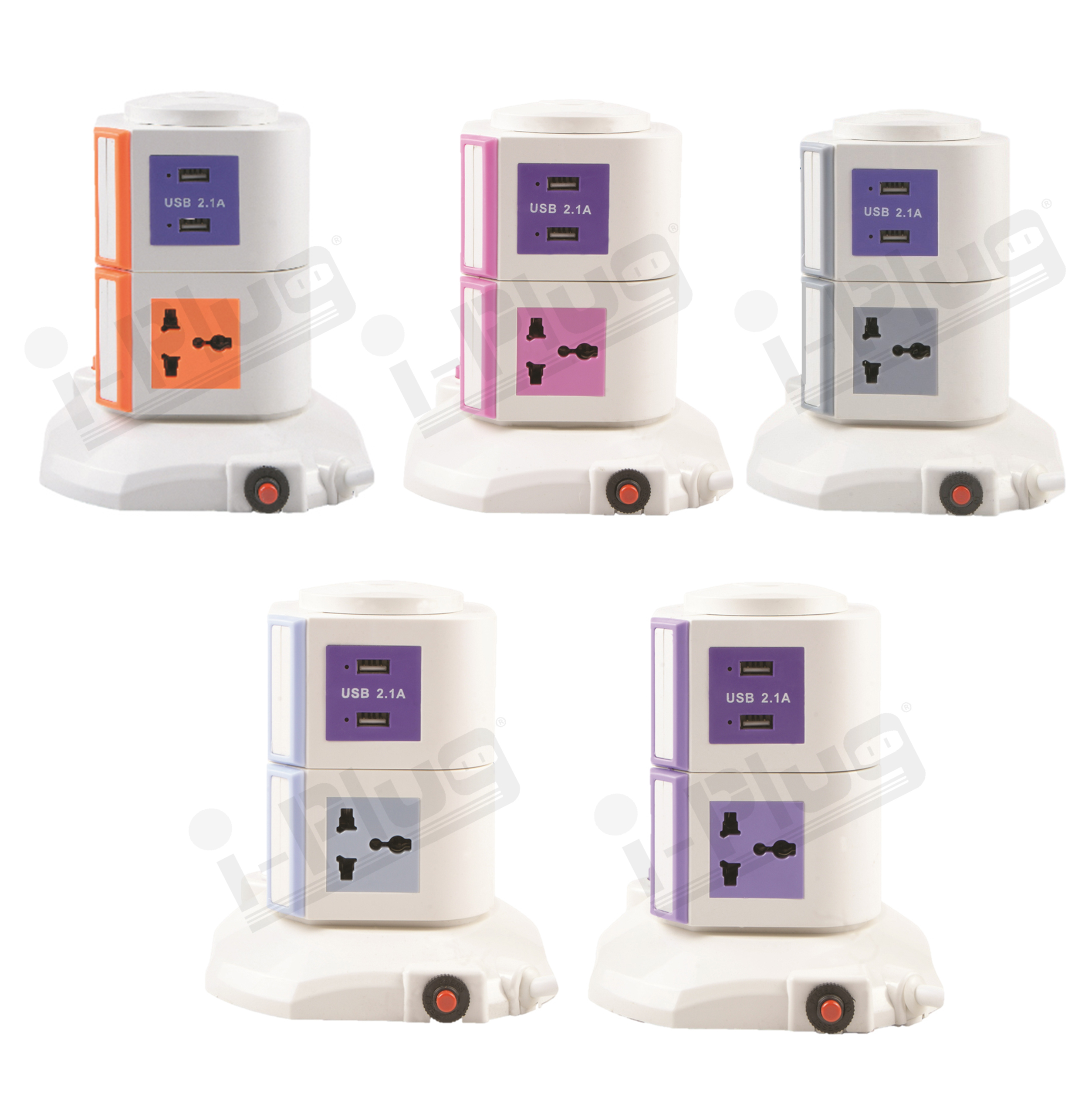 i-plug ทรงคอนโด 2 ชั้น 7 ช่อง + USB 2.1A IP-207U