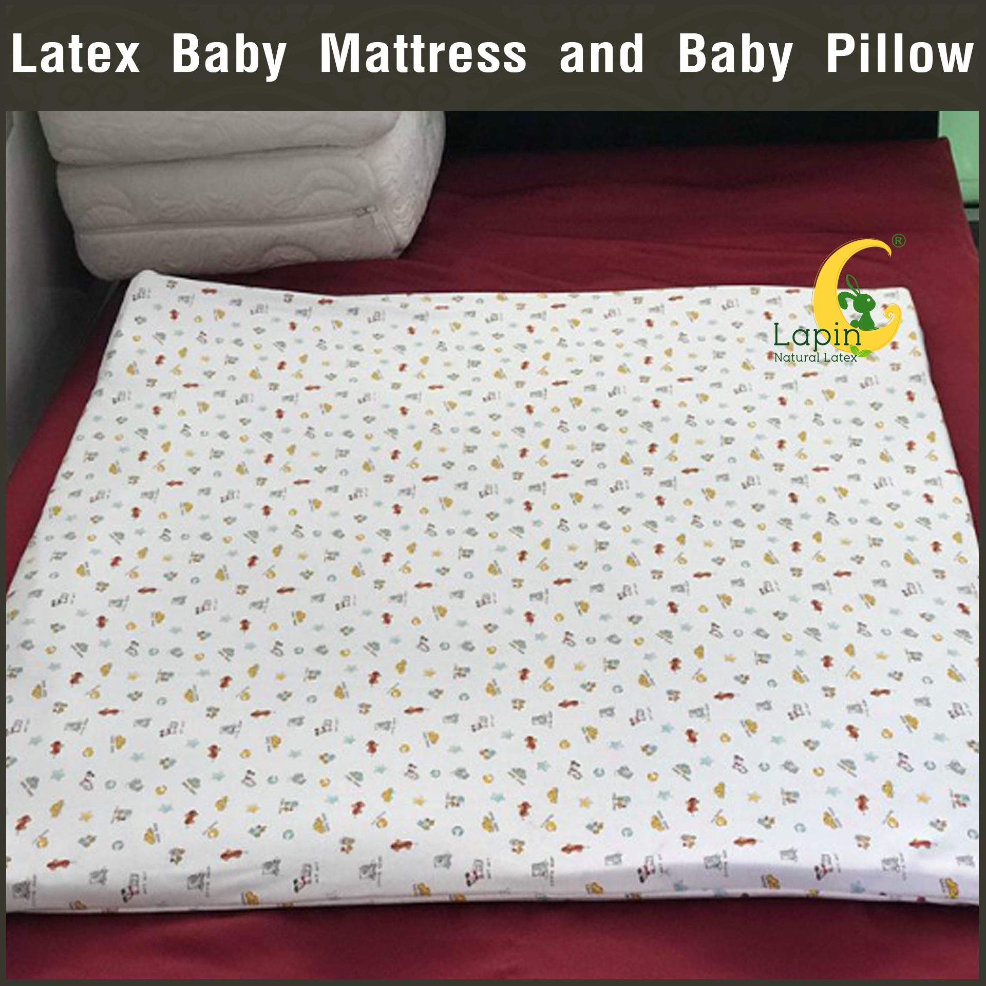 ที่นอนเด็กอ่อน + หมอนยางพาราแท้ *ผ่านมาตรฐาน (ลายรถ)