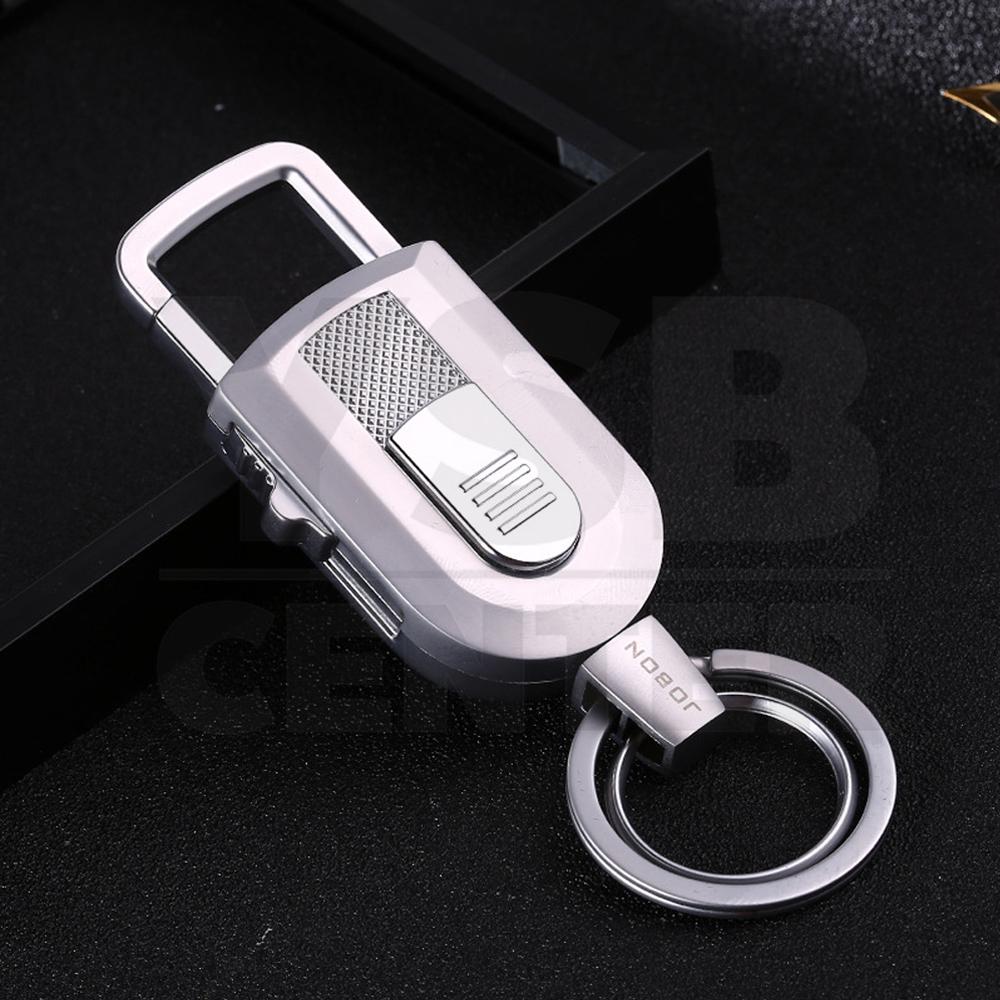 JOBON พวงกุญแจ เกรดพรีเมี่ยม 3 in 1 ไฟฉายในตัว + 2 ห่วงคู่ + ที่จุดบุหรี่ หนาพิเศษ