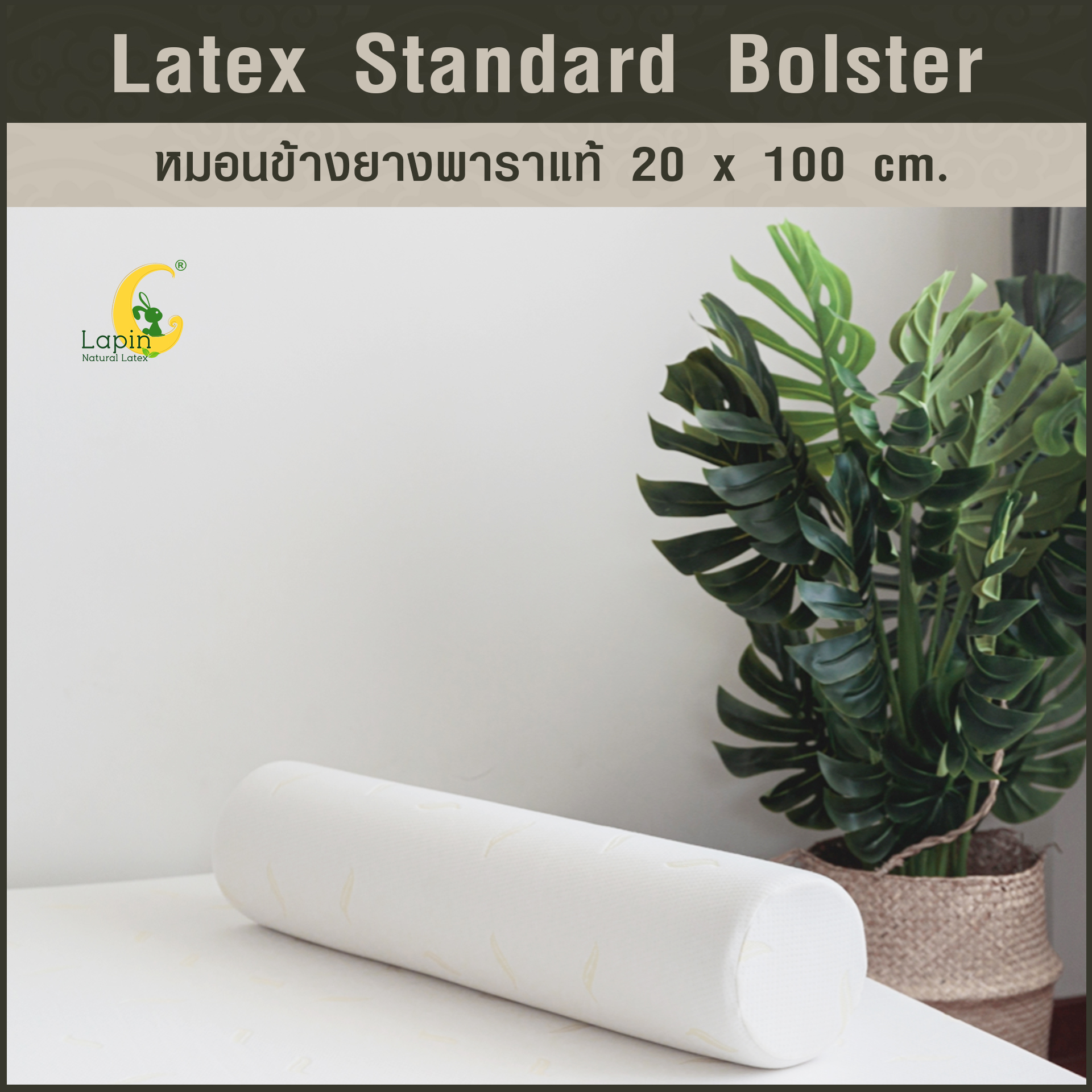 หมอนข้างยางพาราแท้ (ซิบเปิดดูได้) Standard Bolster 20 x 100 cm.ผ่านมาตรฐาน