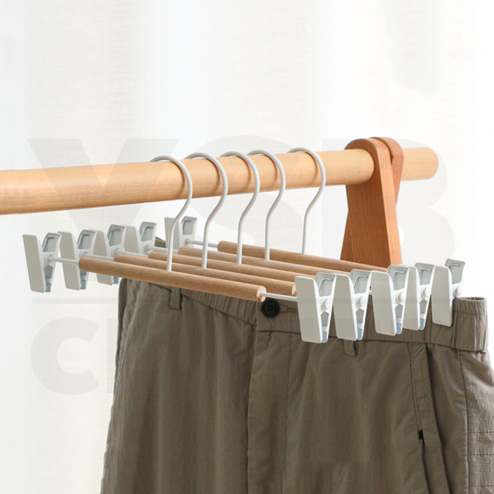 ไม้แขวน ไม้แขวนหนีบกางเกง กระโปรง ไม้แขวนเสื้อแบบหนีบ แพค 5 ชิ้น