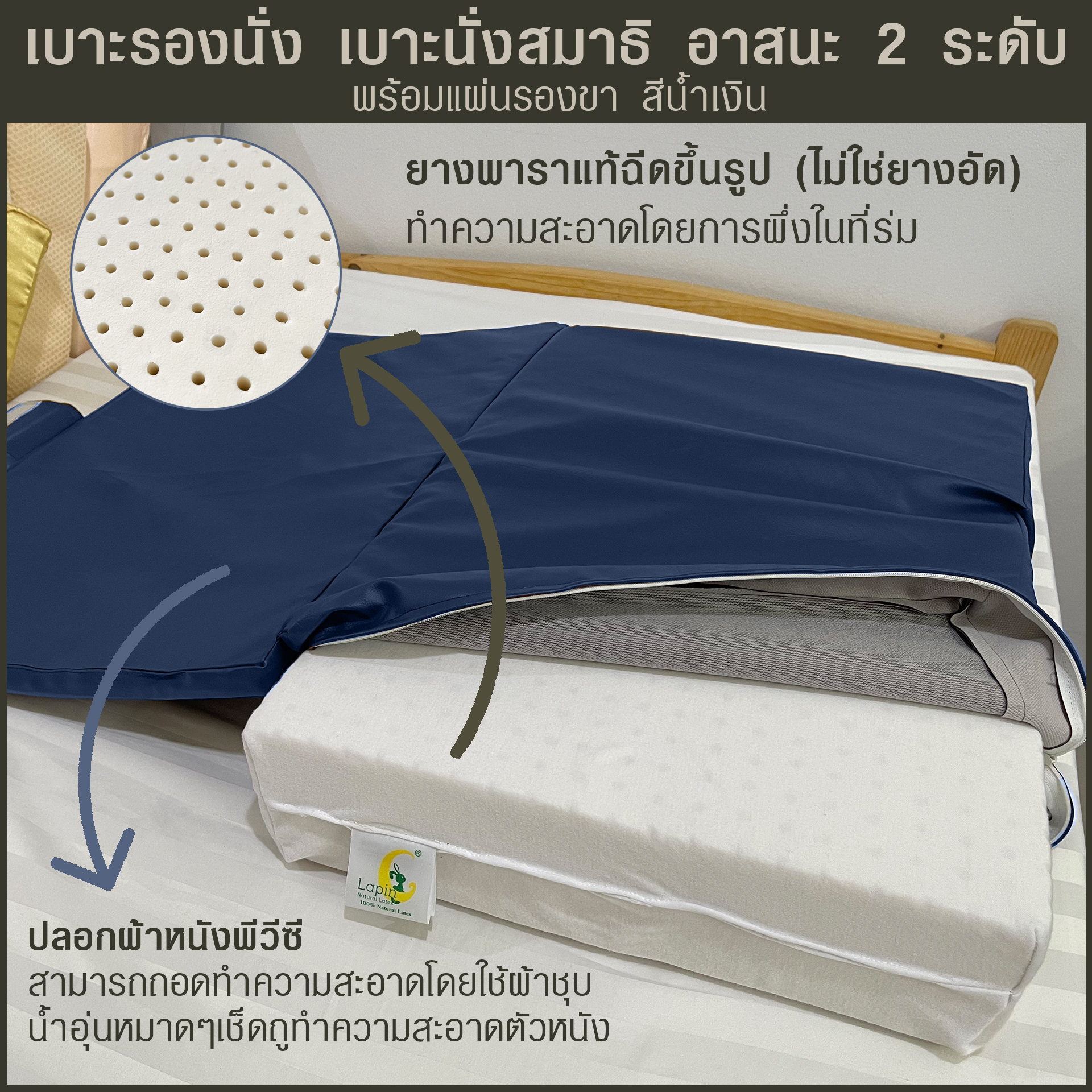 เบาะรองนั่ง เบาะนั่งสมาธิ อาสนะ 2 ระดับ สีน้ำเงิน