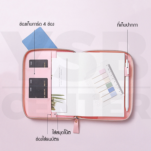 สมุดโน๊ต สมุดบันทึก ไดอารี่ สมุดเขียน B6 กระเป๋าซิป PU พร้อมปากกา ตัวกระเป๋าใส่นามบัตรได้