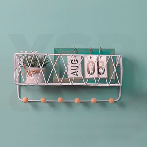 ตะแกรงวางของ ตะแกรงวางของพร้อมราวตะขอ อุปกรณ์สำหรับจัดเก็บ อุปกรณ์ตกแต่งบ้าน แบบ 6 ตะขอ