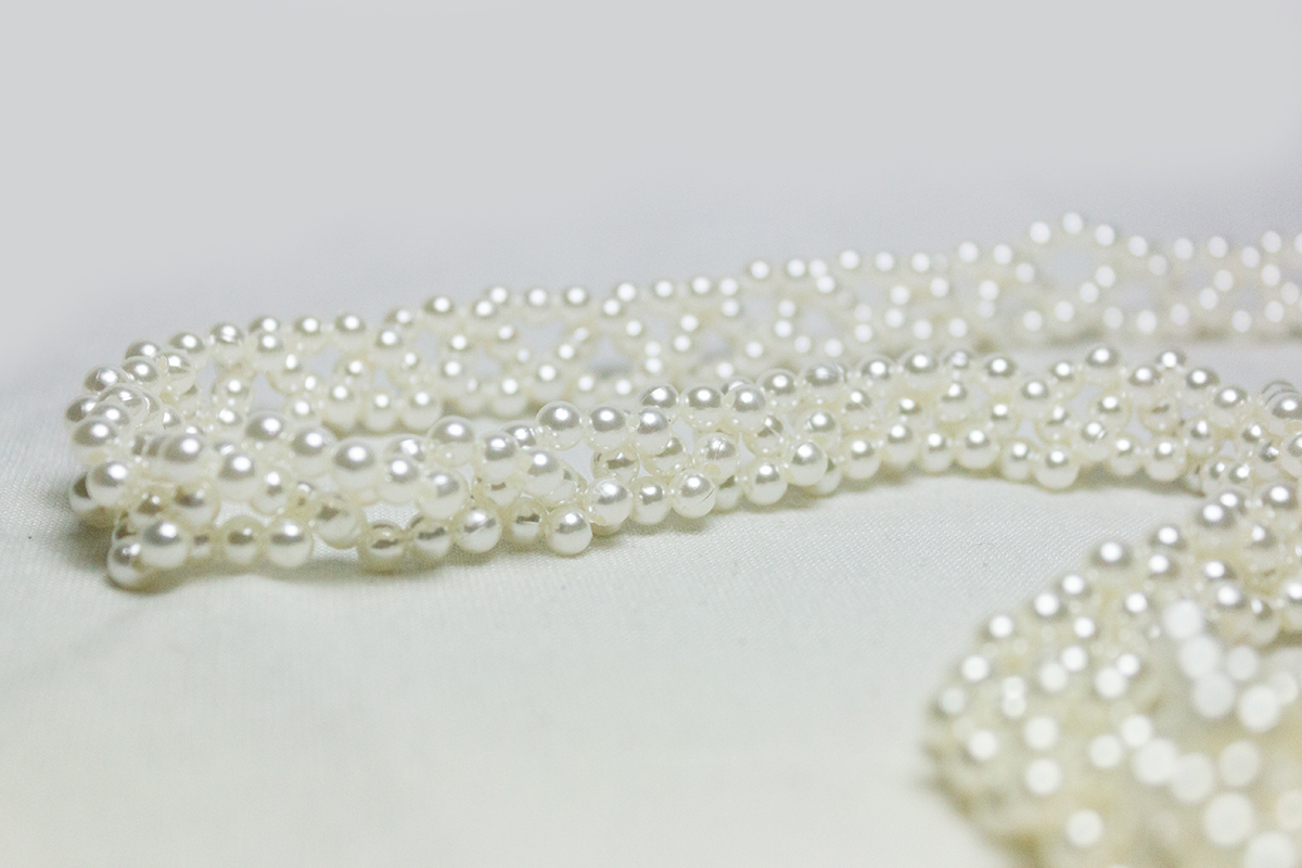 เข็มขัดไข่มุกสายโซ่สวย โซ่สีทองไข่มุกถัก