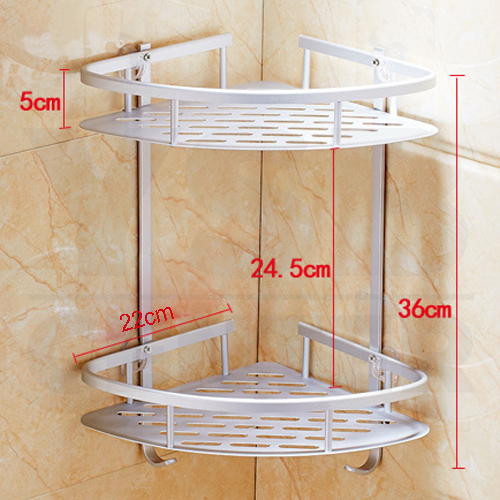 CASSA ชั้นวางของอลูมิเนียม อเนกประสงค์ในห้องน้ำ ห้องครัว 2 ชั้น แบบเข้ามุม โดยไม่ต้องเจาะผนัง รุ่น C1L053-ALM-8009M2