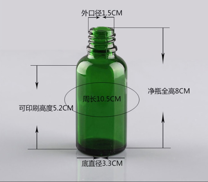 30ml ขวดแก้วดรอปเปอร์ สีเขียว