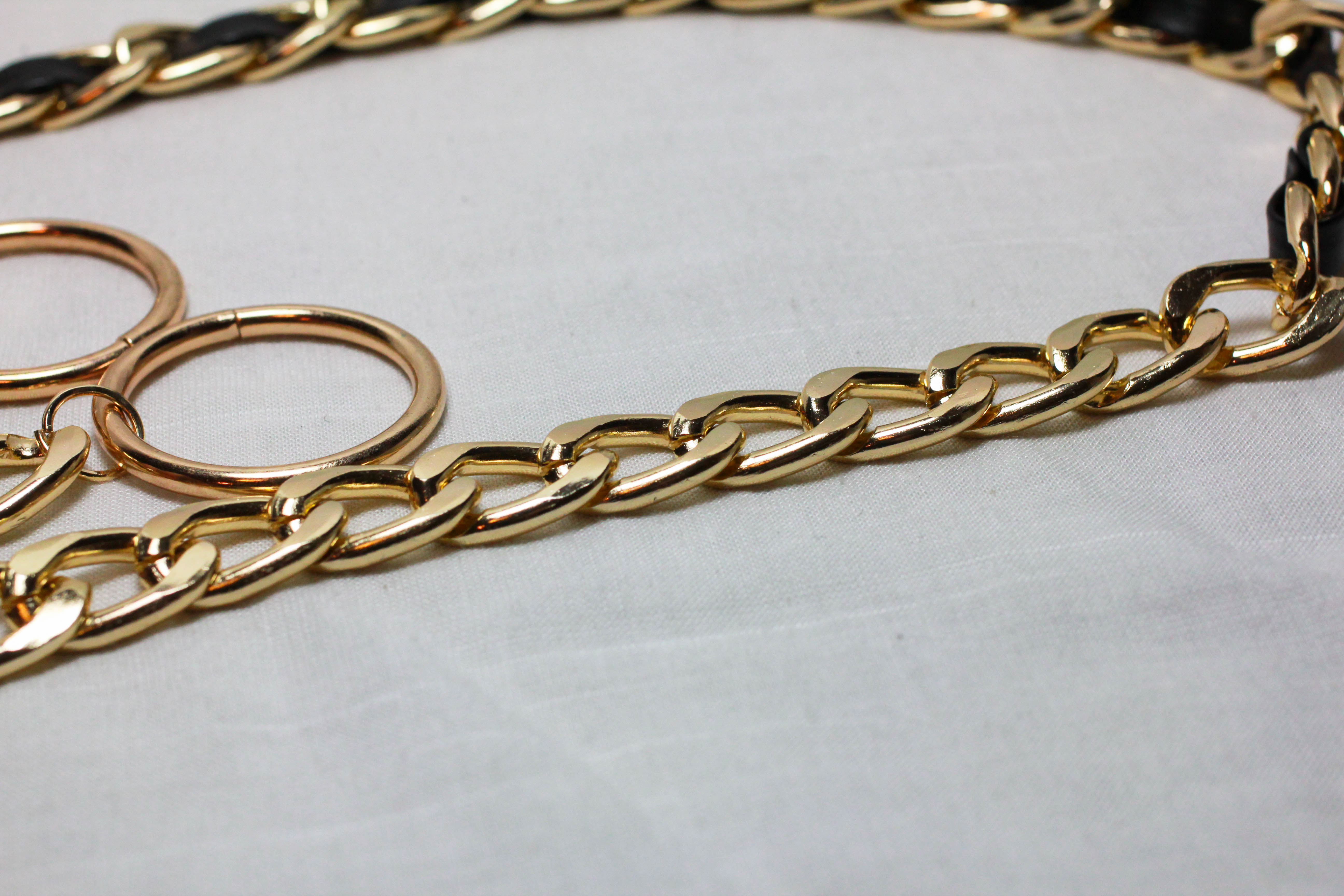 เข็มขัดสายโซ่สายดำ ขอบทอง สายแบบหนา 1 ซม