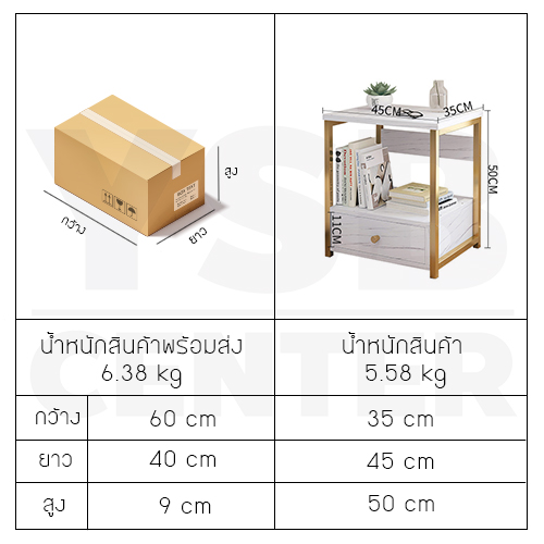 โต๊ะข้างเตียง ตู้ข้างเตียง ชั้นวางของข้างเตียง โต๊ะอเนกประสงค์ เฟอร์นิเจอร์ห้องนอน 3 ชั้น แบบ 3 ลิ้นชัก