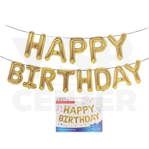 เซตลูกโป่งตัวอักษรฟอยล์ ตัวอักษร Happy Birthday พร้อมริบบิ้นเส้นเล็ก ชุดอุปกรณ์ตกแต่งวันเกิด 4 สี