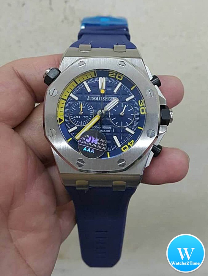 นาฬิกา Audemars Piguet Royal Oak Offshore Diver Chronograpp สีเงิน สายยางสีนํ้าเงิน