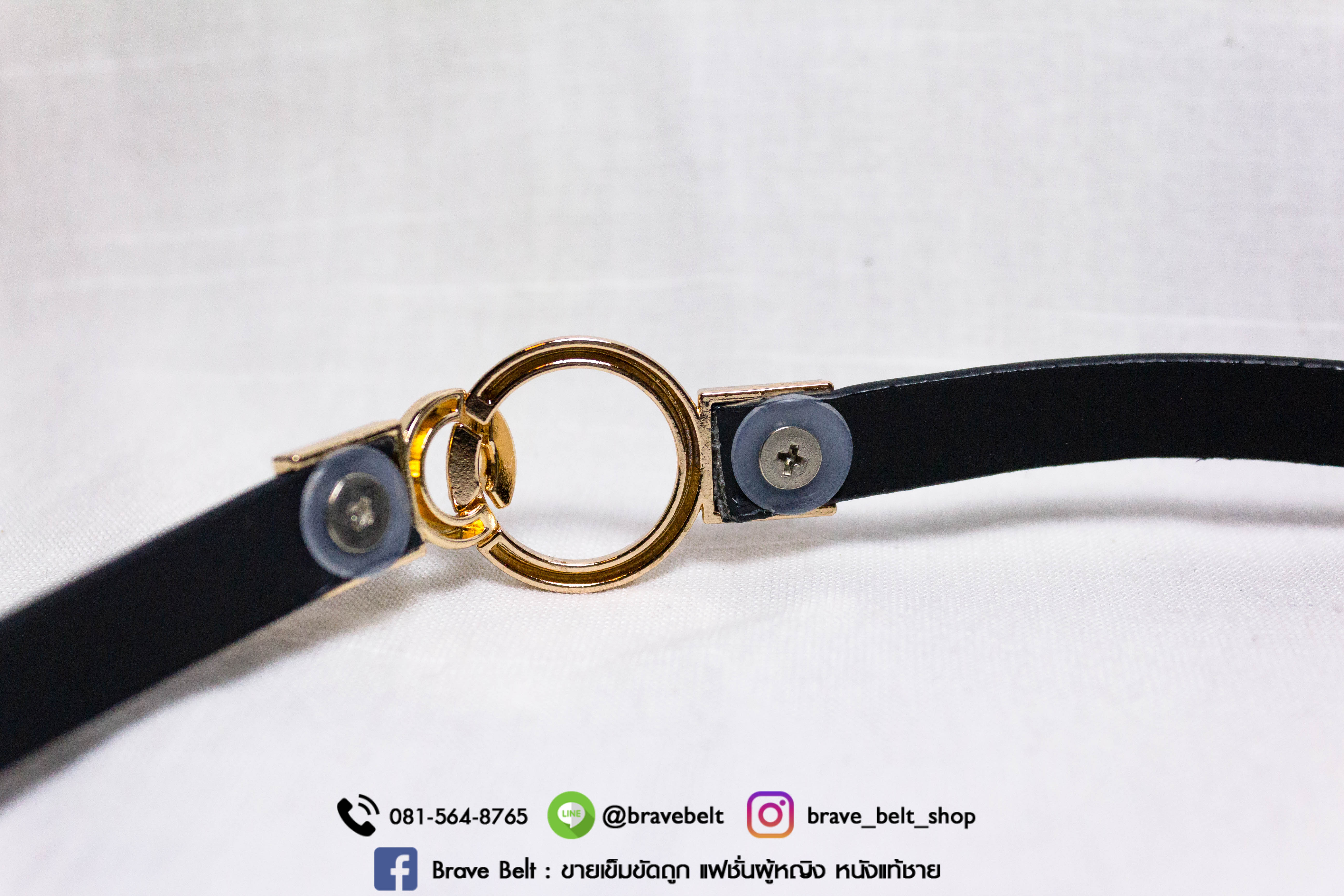 เข็มขัดปรับความยาวได้ สายสีดำแบบหยาบ หัวทอง