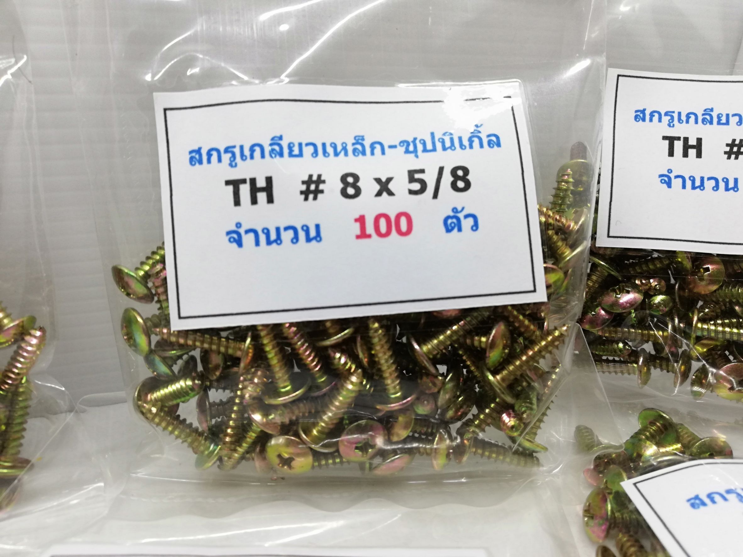 100 ตัว/ถุง สกรูเกลียวเหล็ก TH #8 x 5/8" ยาว 16 มิล ชุปรุ้ง Truss Head Self Tapping Screw