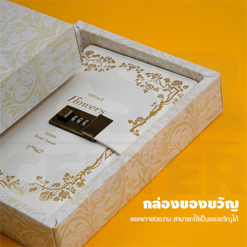 สมุดโน๊ต สมุดบันทึก ไดอารี่ สมุดเขียน B6 มีเส้น มีที่ล๊อครหัส ถนอมสายตา ปกหนัง พิมพ์ลายดอกไม้สวยงาม