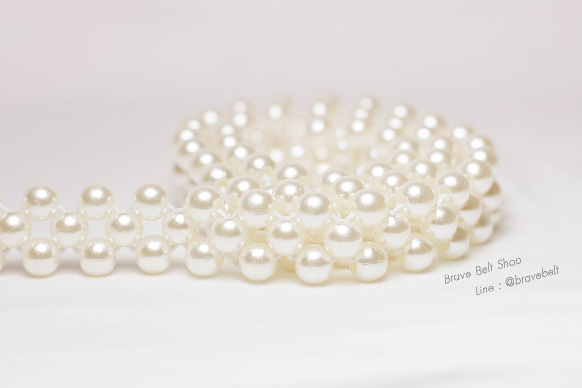 เข็มขัดไข่มุกหัวดอกไม้สวย มีมุกประดับ