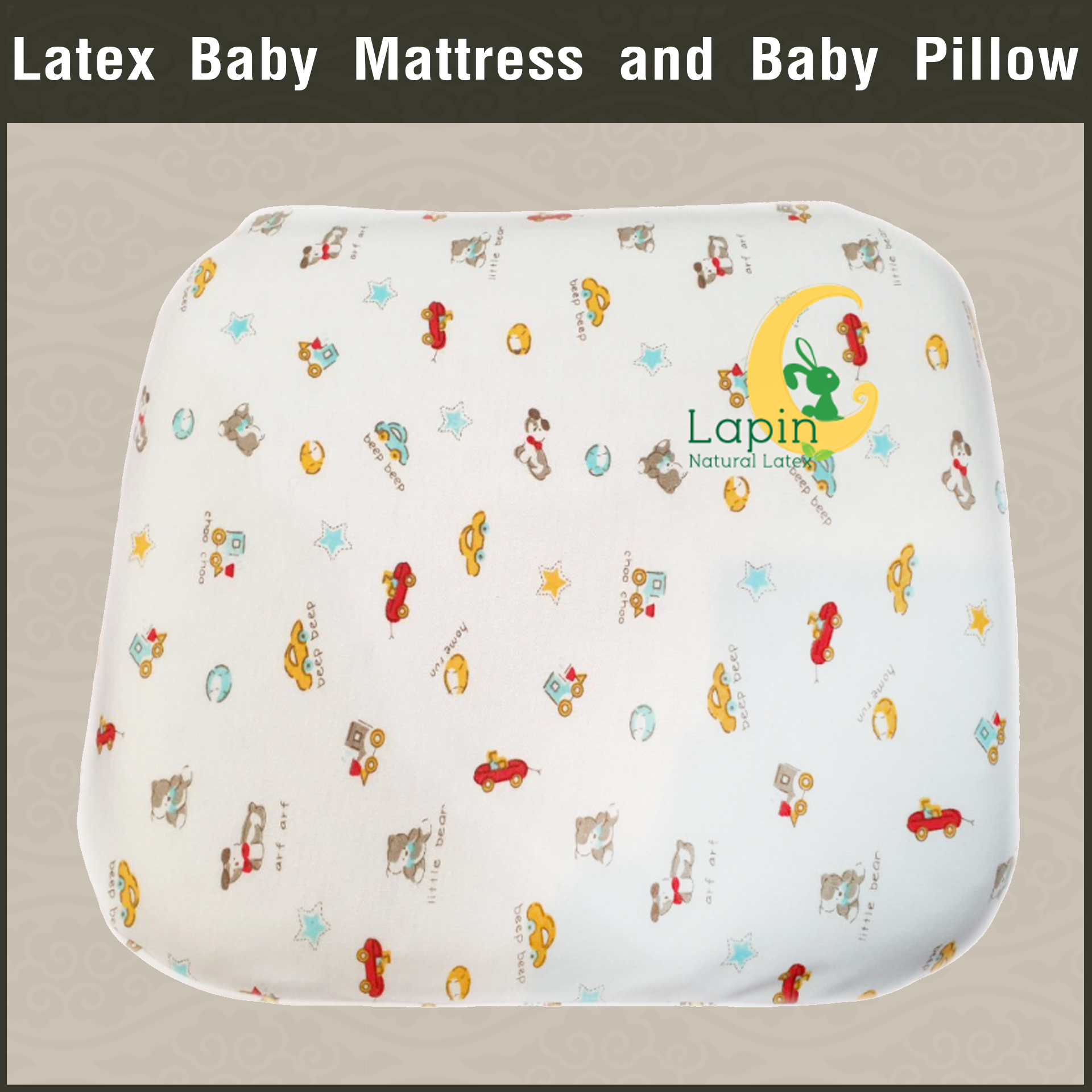 ที่นอนเด็กอ่อน + หมอนยางพาราแท้ *ผ่านมาตรฐาน (ลายรถ)