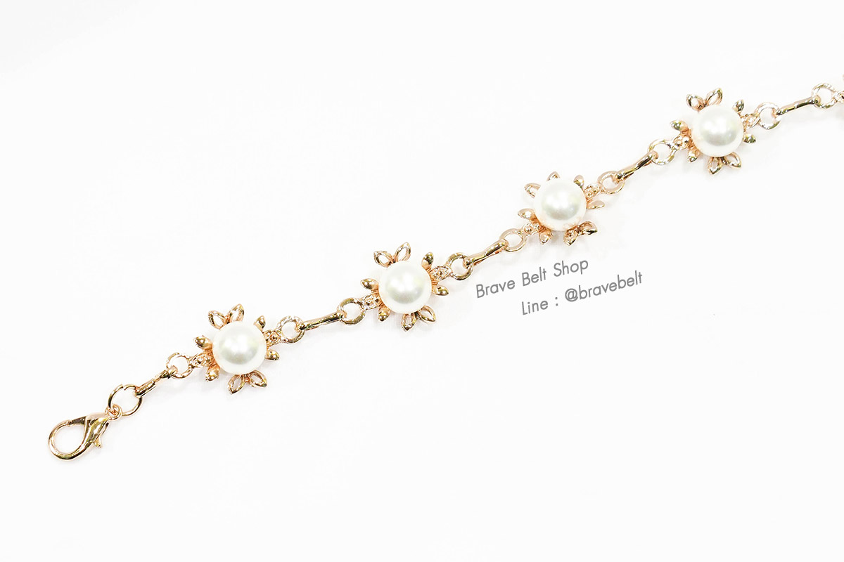 เข็มขัดโซ่สีทองสวยๆ รูปดอกไม้มุก