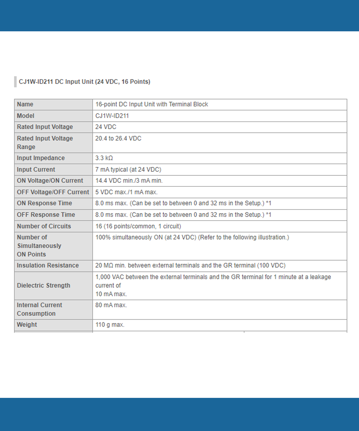 Omron Input Unit CJ1W-ID211