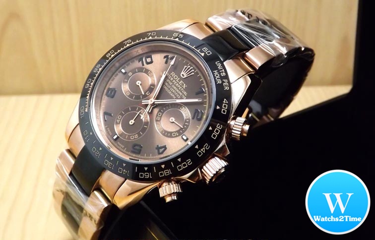 นาฬิกา Rolex Cosmograph Daytona Everose Gold Bezel Ceramic Dial Chocoloate สายสลับ PVD Black New Series