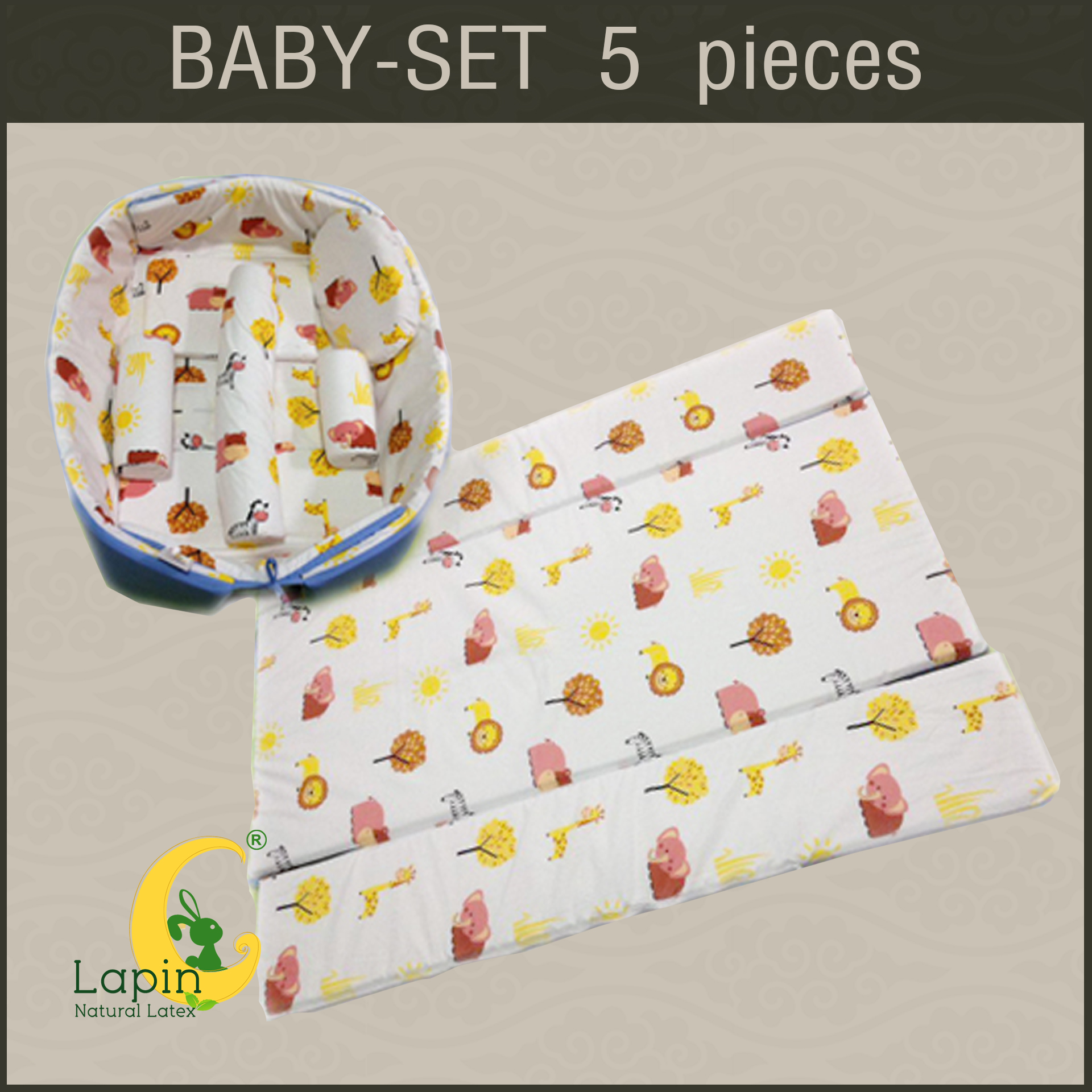 ที่นอนเด็กอ่อนยางพาราแท้ set 5 ชิ้น (ขอบตั้งได้ ที่นอนซิปเปิดได้)(SE2)ผ่านมาตรฐาน