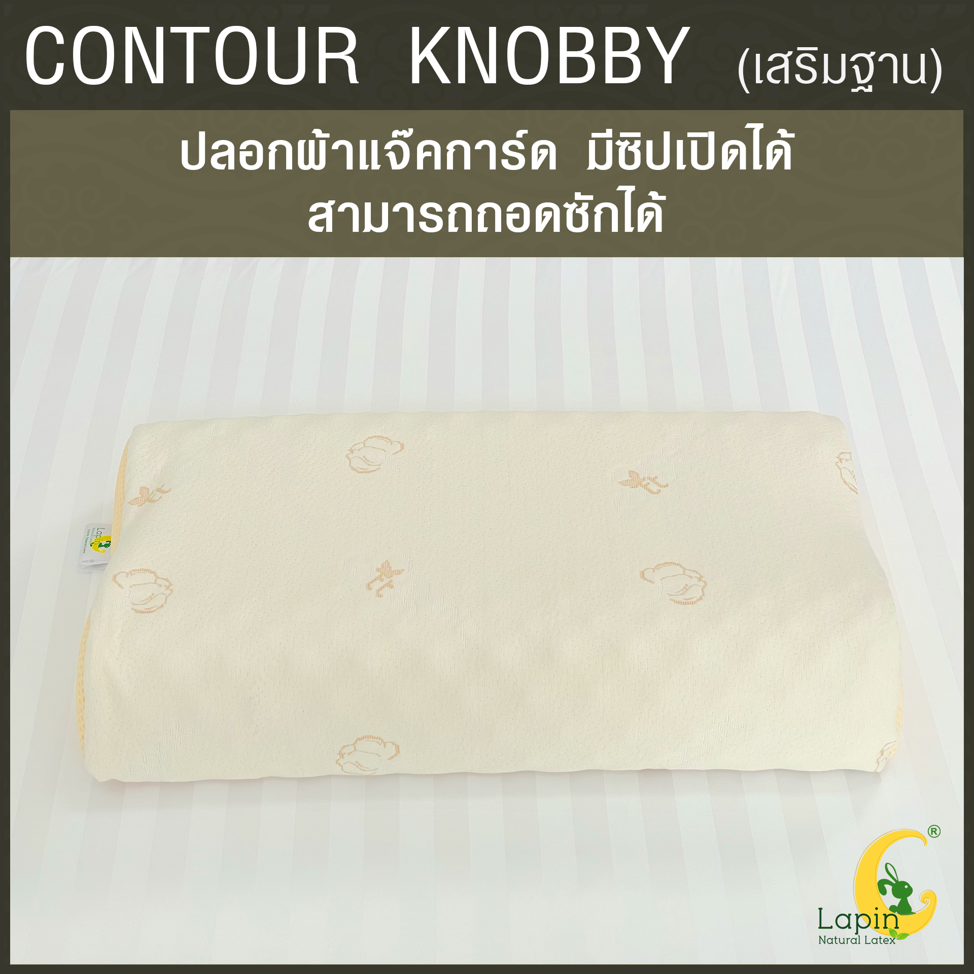 หมอนยางพาราแท้ 100% (LAPIN) รุ่น คอนทัวร์ น็อบบี้ (CK + เสริมฐาน 1 นิ้ว )