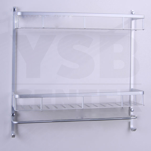 CASSA ชั้นวางของอลูมิเนียม อเนกประสงค์ในห้องน้ำ2ชั้น ติดผนัง 40cm. พร้อมราวแขวนอเนกประสงค์ รุ่น C1L058-ALM-8029-240