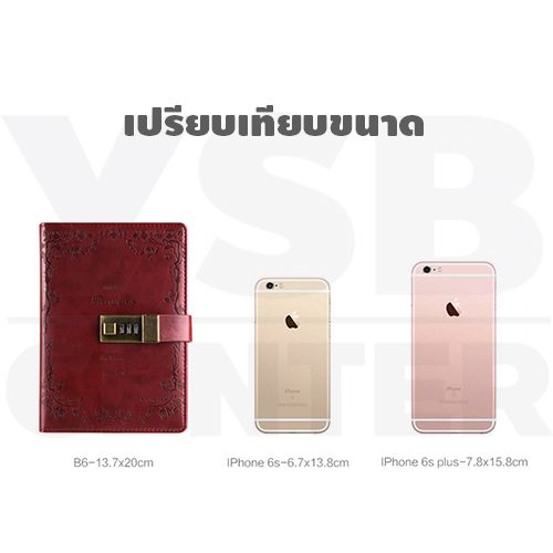 สมุดโน๊ต สมุดบันทึก ไดอารี่ สมุดเขียน B6 มีเส้น มีที่ล๊อครหัส ถนอมสายตา ปกหนัง พิมพ์ลายดอกไม้สวยงาม