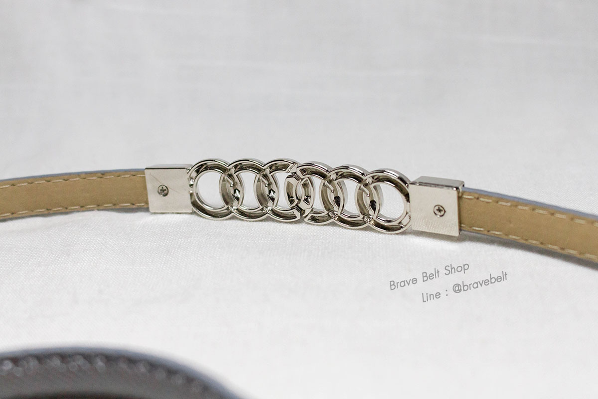 เข็มขัดปรับสาย สีเงินหัวทรงกลมคล้อง