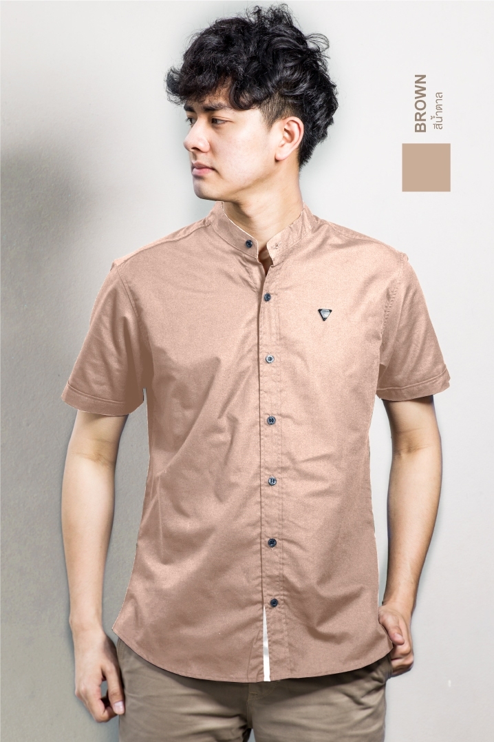แขนสั้น คอจีน BROWN_สีน้ำตาล