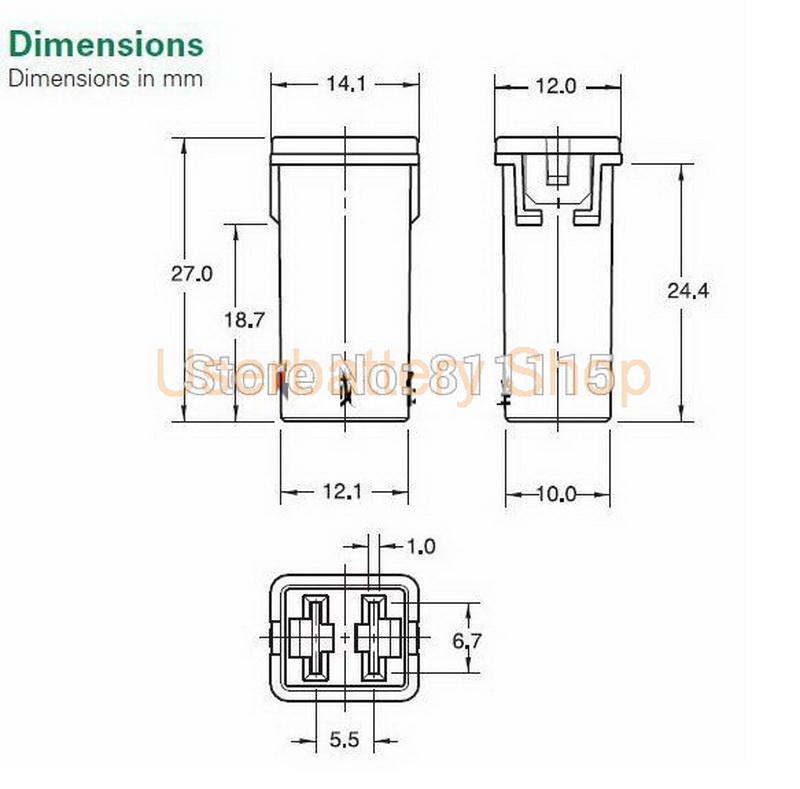 2 ชิ้น 20 แอมป์ ฟิวส์เมนรถยนต์ MAIN FUSE TOYOTA VIOS วีออส ตัวเมีย ทรงยาว 27 มิล สีฟ้า Blue