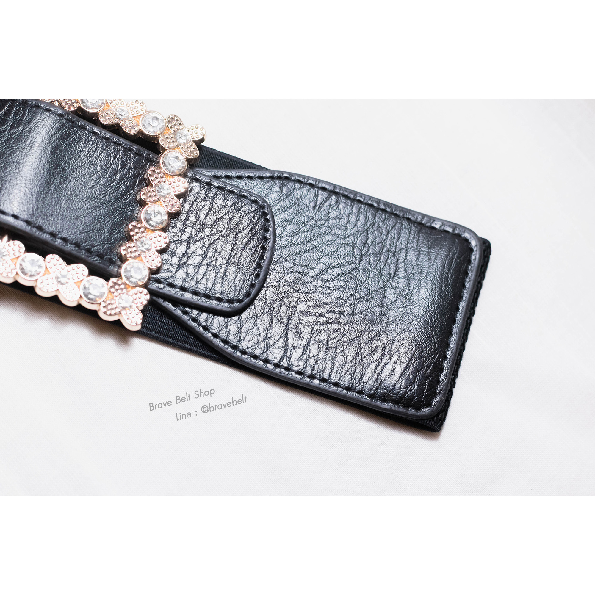 เข็มขัดแฟชั่นยางยืดผู้หญิง ยืดได้หนังสีดำ