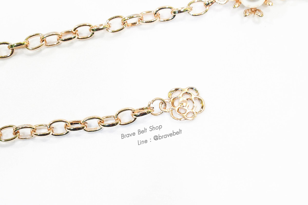 เข็มขัดโซ่สีทองสวยๆ รูปดอกไม้มุก