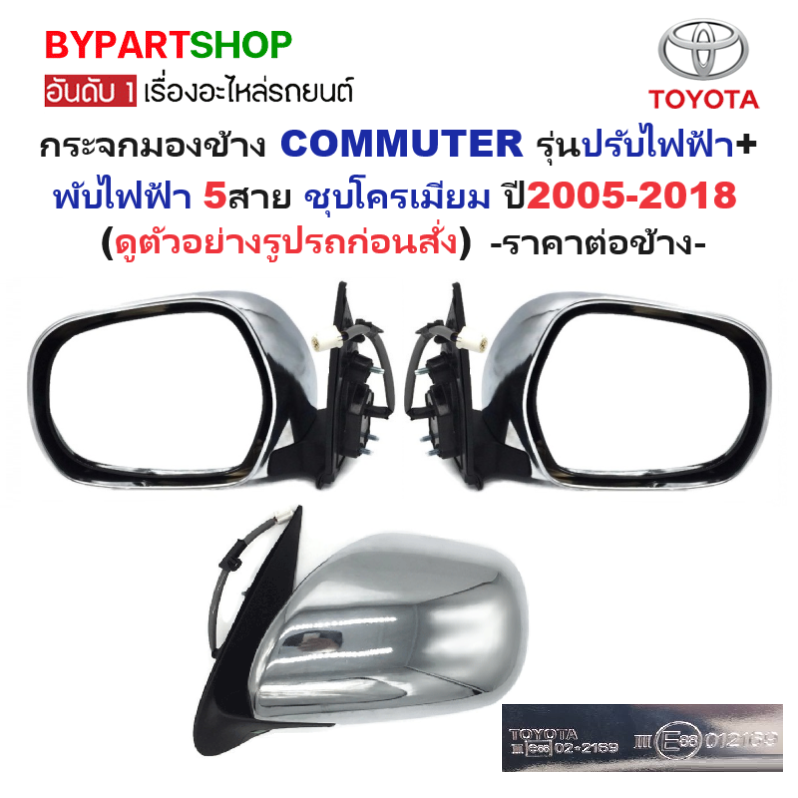 -แท้ศูนย์- กระจกมองข้าง TOYOTA COMMUTER(คอมมูเตอร์) รุ่นปรับ+พับไฟฟ้า 5สาย ฝาชุบโครเมียม ปี2005-2018 -ราคาต่อข้าง-
