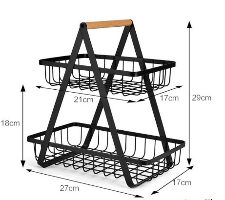 ตะกร้า ตะกร้าใส่ของ ชั้นวางผลไม้ ชั้นวางของสไตล์มินิมอล 2 ชั้น สีดำ YL140-YF-1683-BL