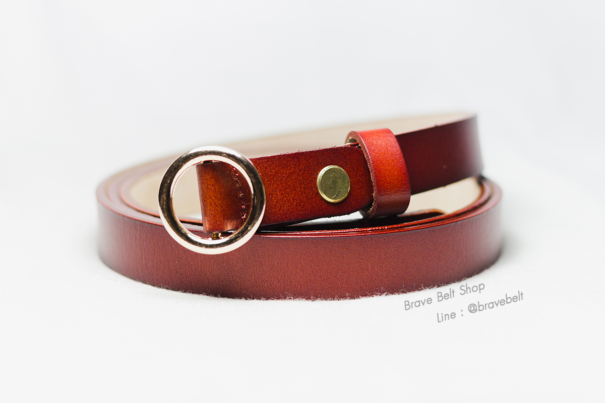 เข็มขัดเส้นเล็ก สีน้ำตาลแบบหัวเลื่อนล็อค