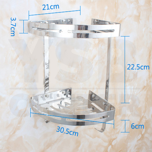 ชั้นวางของสแตนเลส304 อเนกประสงค์ในห้องน้ำ 2ชั้น เข้ามุม ติดผนัง รุ่นC1L030-SUS304-CT02