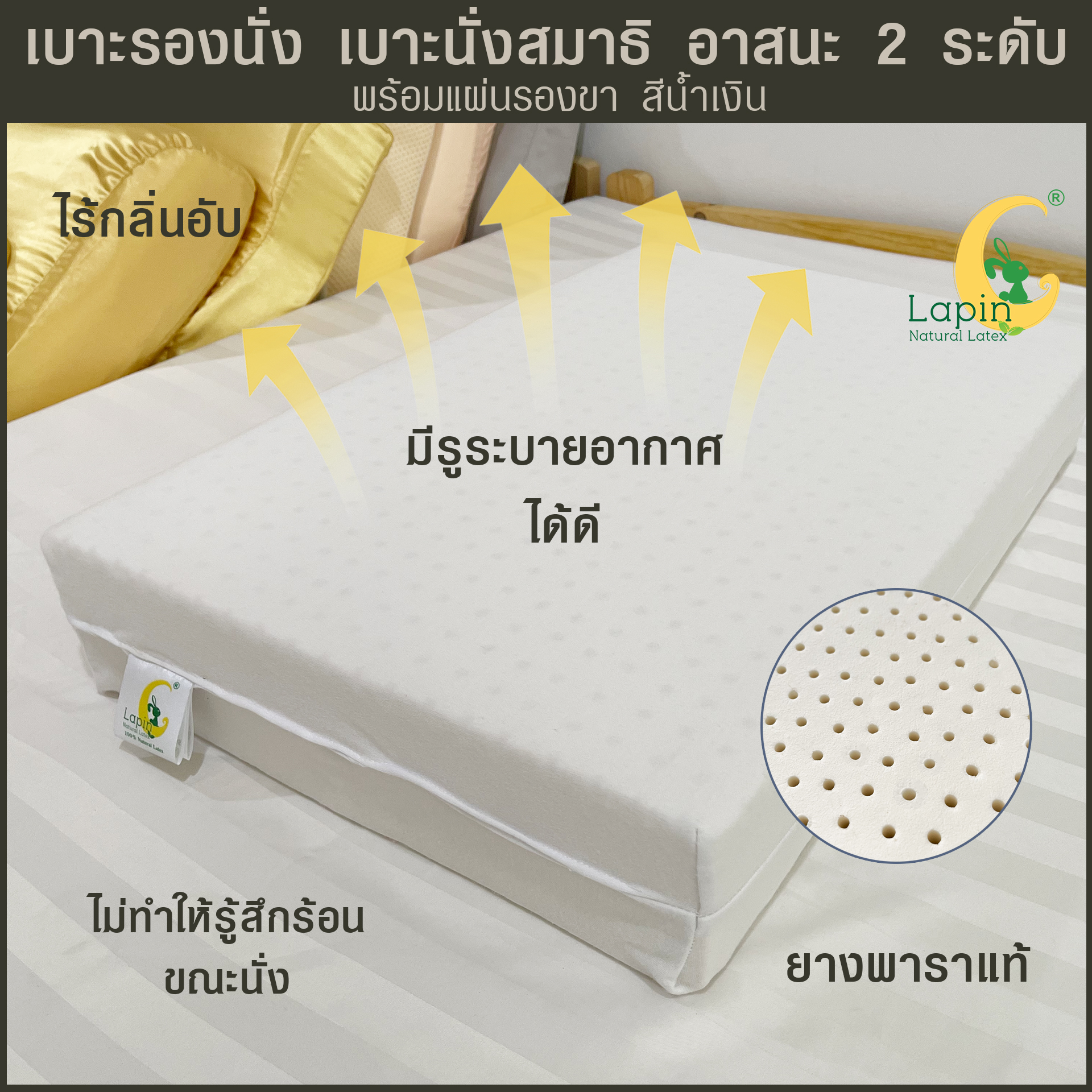 เบาะรองนั่ง เบาะนั่งสมาธิ อาสนะ 2 ระดับ สีน้ำเงิน
