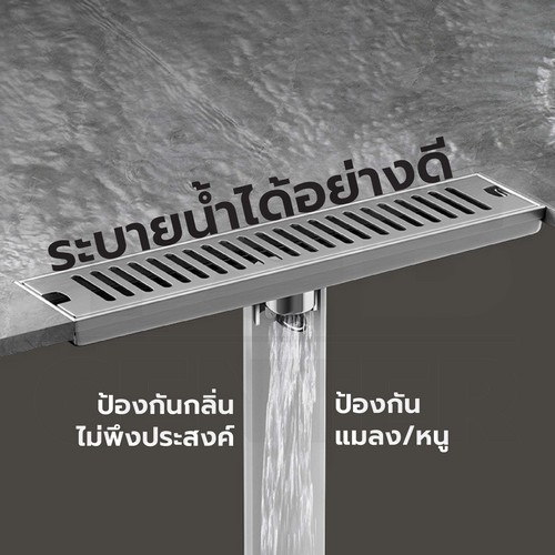 รางระบายน้ำ ตะแกรงระบายน้ำ สแตนเลสแท้ 304 กันกลิ่นและแมลง ระบายน้ำได้เร็ว 20cm CL0041 - CL0048