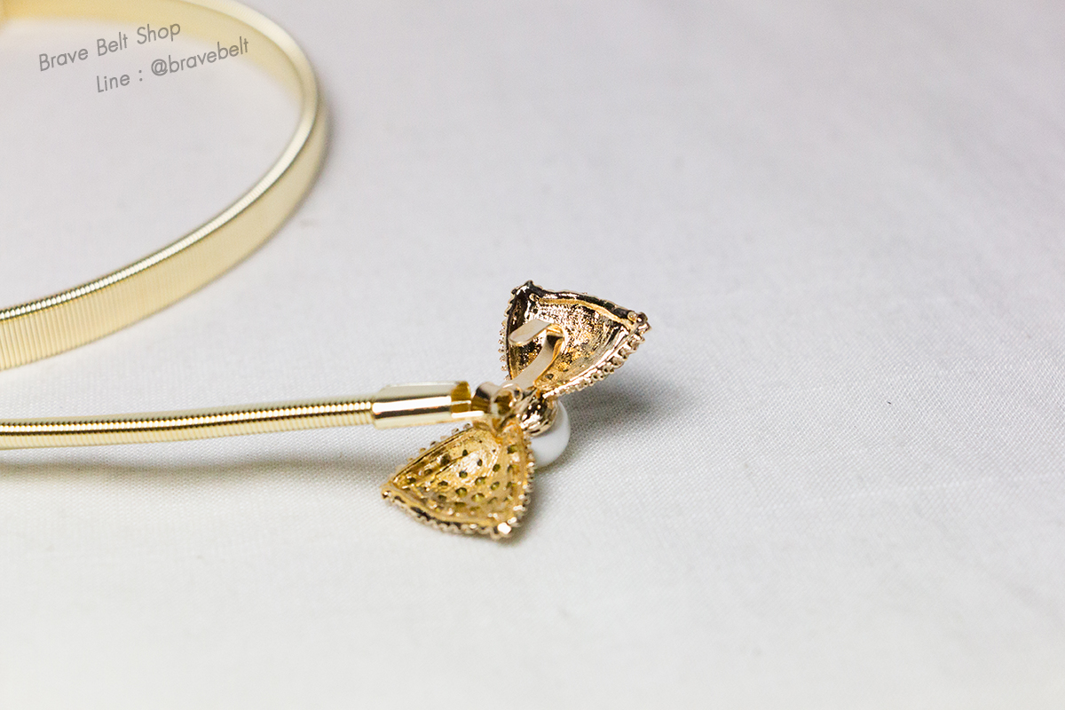 เข็มขัดสปริงรูปโบว์จิ๋ว ไข่มุกประดับเพชร