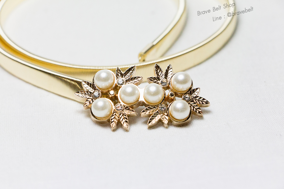 เข็มขัดสปริงดอกไม้สามแฉกสวยๆ มีไข่มุกประดับ
